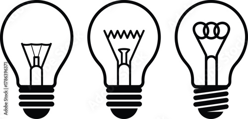 Outline lightbulb icons for idea, innovation, solution, and creativity concepts
