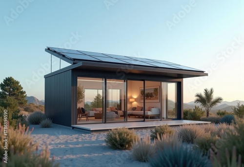 Sustainable Prefab Modular Housing Unit Equipped with Solar Panels Environmental Innovation