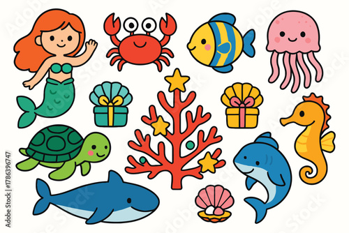 Charming under the sea christmas collection featuring mermaid and festive ocean creatures
