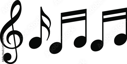 Musical notes and g-clef symbols for sound, melody, harmony and rhythm
