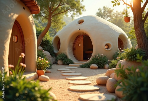 Whimsical Straw Bale House Natural Plaster Texture Earthy Serenity Cozy Atmosphere Warmth