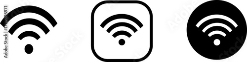 Set of WiFi signal icons, wireless connectivity concept, internet access and networking technology, available in various styles including outline, square and solid designs