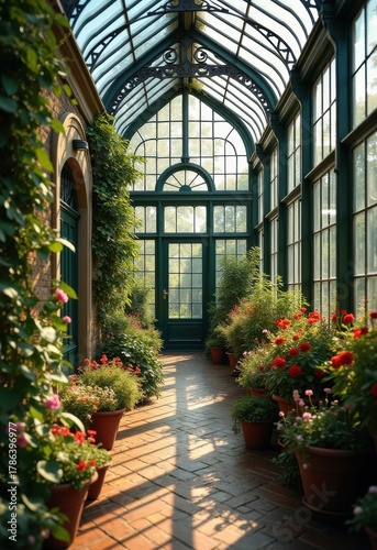 Wrought Iron Frame Victorian Conservatory Natural Habitat Flora Seasonal Display Plant Variety