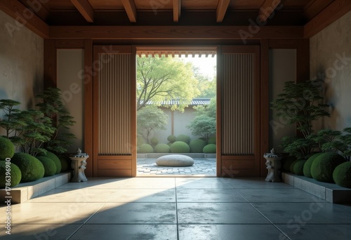 Zen Meditation Temple Sliding Doors Tranquil Experience Natural Elements Serenity Harmony Escape