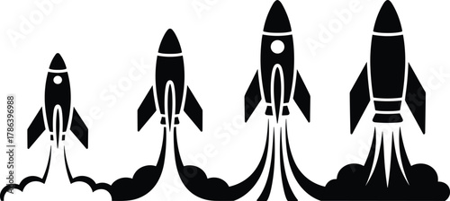 Progressive rocket launches, growth and success business startup concept