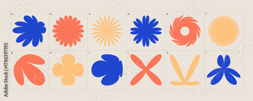 Abstract Floral Shapes Set in Modern Minimal Flat Style