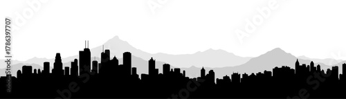 City skyline silhouette on white background