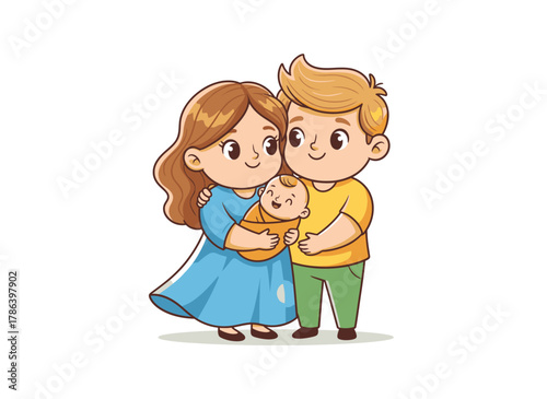 young couple holding a baby parenthood mother father new born home