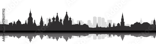 Moscow skyline silhouette with reflection on white background