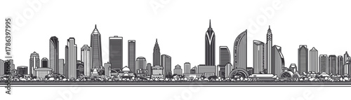 Ho Chi Minh City skyline line art on white background