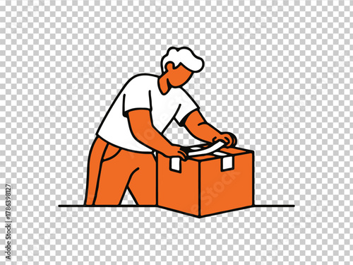  Man packing/unpacking a box on the floor