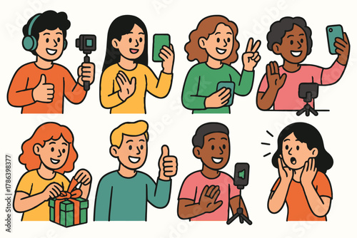 Diverse group of people creating online content with phones and cameras