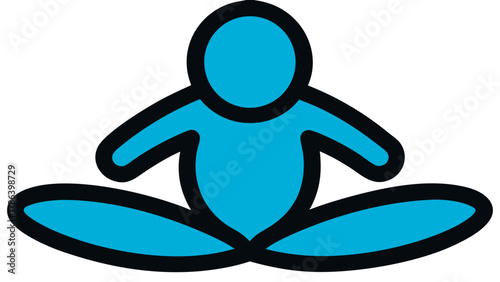 Cartoon-style illustration of a person in a seated yoga pose, rendered in blue with a black outline.
