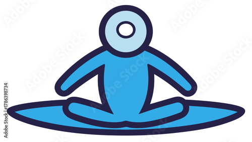 A stylized blue figure meditating in a lotus position, radiating serenity and peace.