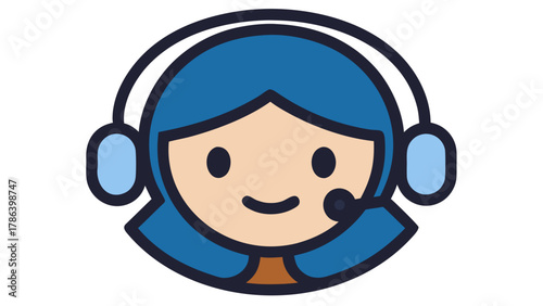 Cartoon depiction of a customer service representative with blue hair and a headset.