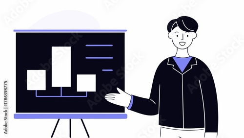 A presenter gestures towards a chart, explaining data during a presentation.