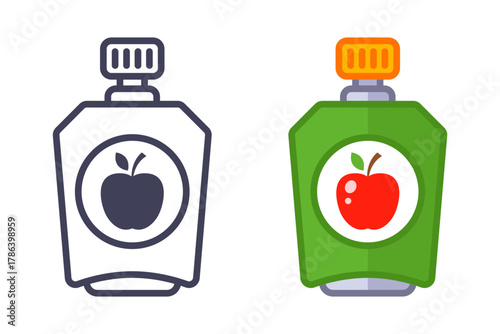 Small package of applesauce. Baby food. Flat illustration.