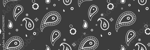 Calligraphic dress, custom surface. Ornament paisley in simple draw. Clothes fabric to effortless tradition.