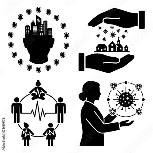 Infection Control Hygiene PPE Silhouette Vector Pack