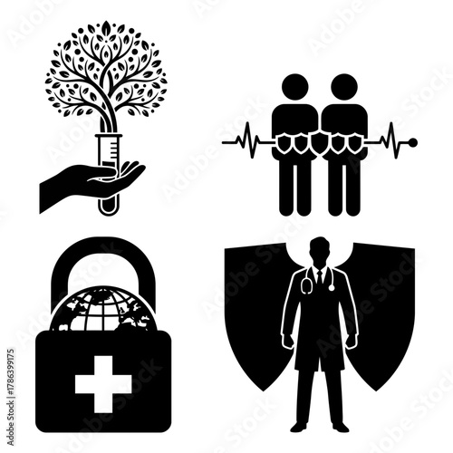 Public Health Emergency Kit Outline Vector Elements