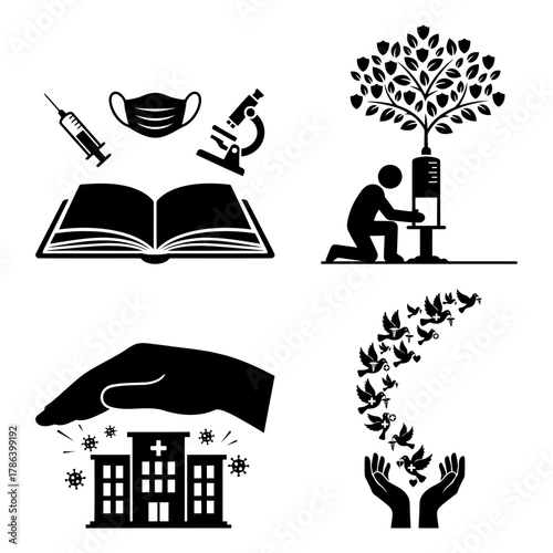 Contact Tracing App GPS Signal Silhouettes Vector