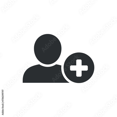 Add user icon profile sign plus contact new account social media user interface ui button line design vector illustration isolated