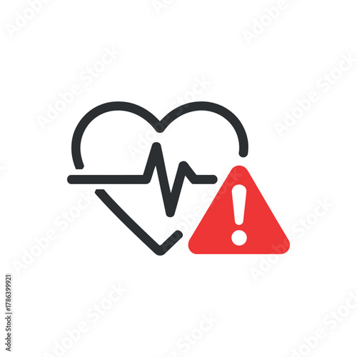 Heartbeat with Warning Symbol Signifying Heart Problem Vector Icon Isolated on White Background and Representing Urgent Medical Situation