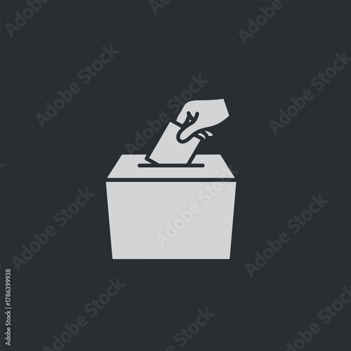 Hand putting ballot in vote box concept design of election voting government democracy choice political icon on black background