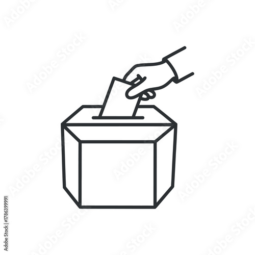 Placing ballot in box vector hand putting paper in vote box symbol democracy and election concept thin line illustration isolated design