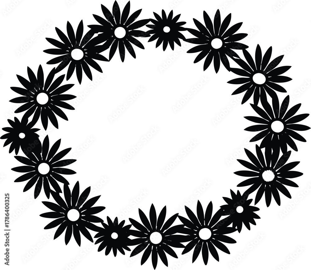 Fototapeta premium Daisy Floral Halo Wreath Silhouette