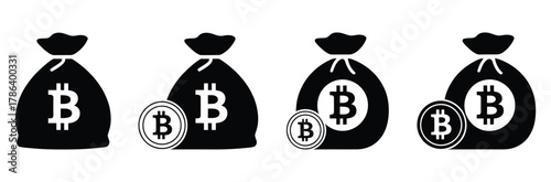 Bitcoin bag and coins representing wealth and financial investment in cryptocurrency and digital assets for success