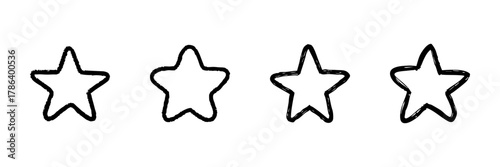 Four Star Rating Line Icon Set In Doodle Style. Customer Feedback, Quality Assessment, And Review System Outline Sketch Collection. Hand Drawn Isolated Vector Illustration