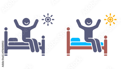 Icon of a person waking up in the morning. Flat illustration.