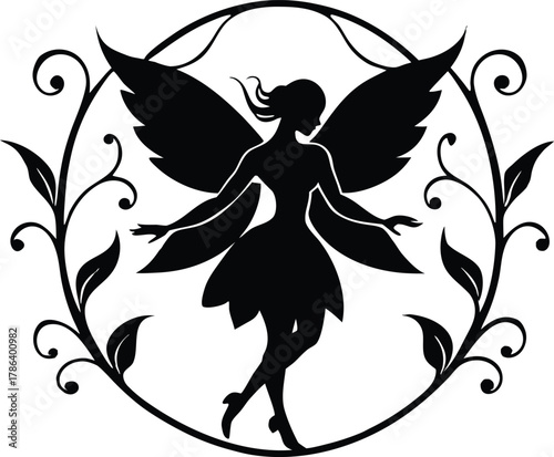 Flowy Floral Fairy Frame Silhouette