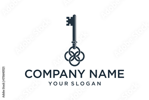 Minimalist Key Logo with Interconnected Rings Design for Business Solutions