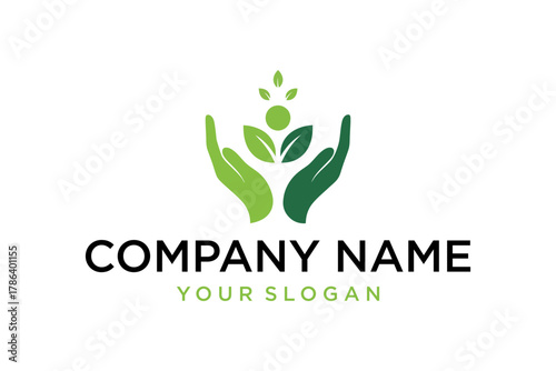 Green Hands Holding Plant Logo Concept for Nature, Growth, and Environmental Care