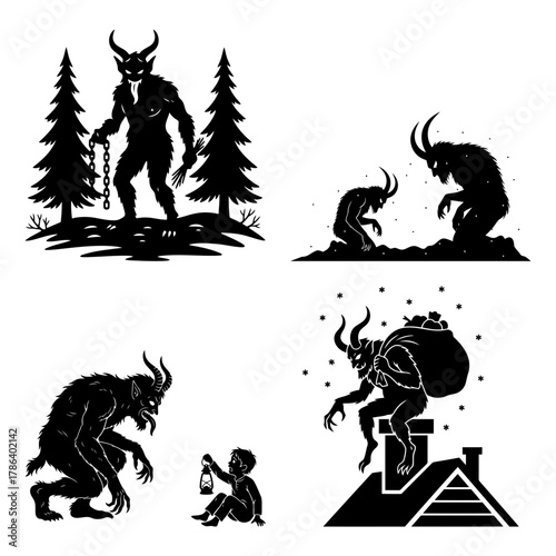 Krampus Naughty List Sack Chimney Silhouette Elements