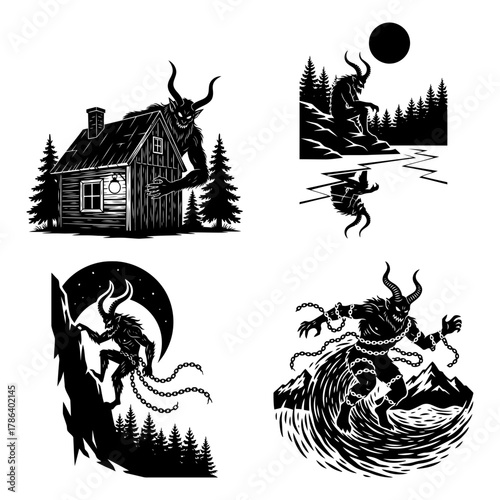 Krampus Bells Cowbells Drums Parade Symbols Vector Set