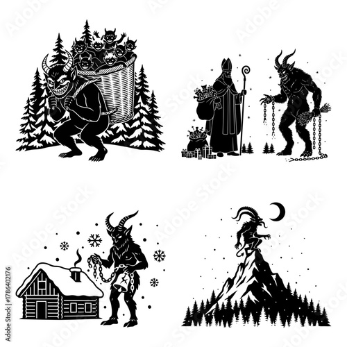Krampus Maskmaking Tools Woodcarving Workshop Vector