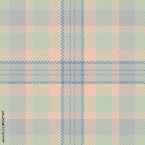 Pastel tartan pattern. Soft, muted colors create a calm, timeless aesthetic. Ideal for backgrounds, textiles, and design projects needing a gentle, classic touch.