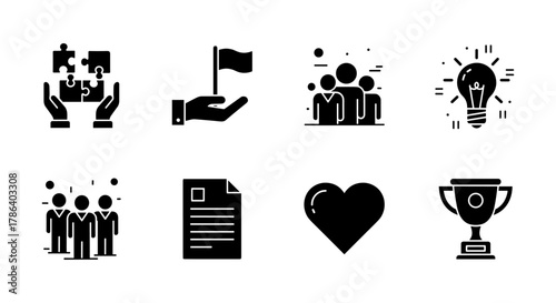 Business icons: teamwork, leadership, creativity, achievements and goals