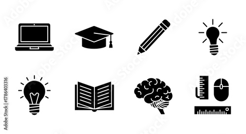 Educational icons in silhouette style for learning and creativity