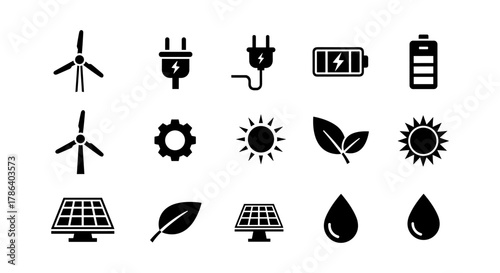 Renewable energy icons set for eco-friendly technology and sustainable future
