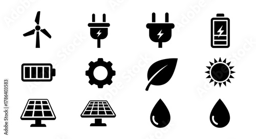 Renewable energy and sustainable technology icons set