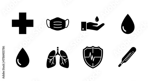 Essential health and safety symbols: icons for medical and hygiene practices