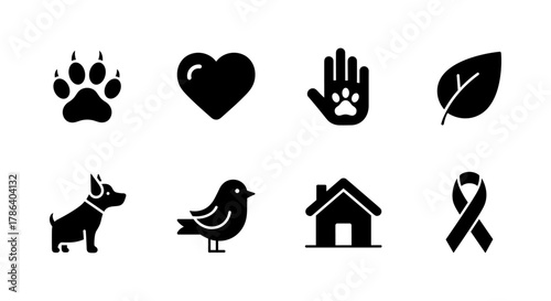 Simple animal and nature icons for pet and eco-friendly designs