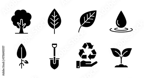 Eco-friendly symbols: nature, recycling, and growth icons for sustainability
