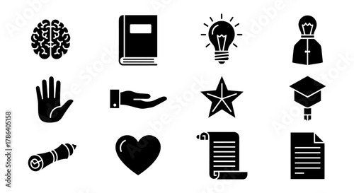 Icon set: education, knowledge, creativity, achievement, resources