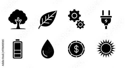 Eco-friendly icons set for sustainable energy and nature concepts