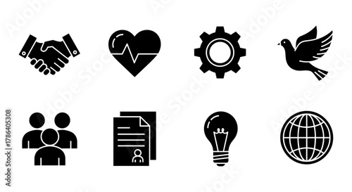 Set of black silhouette business and health icons